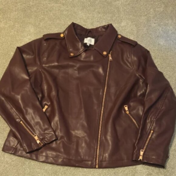 Jaclyn Smith Maroon Moto Polyureethane Jacket - Picture 1 of 9